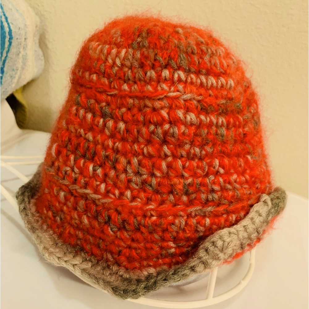 Women's Beanie Cap Hand Knit Fire Bronze Orange Chunky Brimmed
